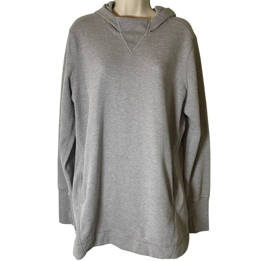Duluth Trading Co Womens XL Gray Waffle Knit Hoodie Thumbhole Pullover Pockets